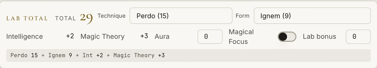 A lab total with its formula.